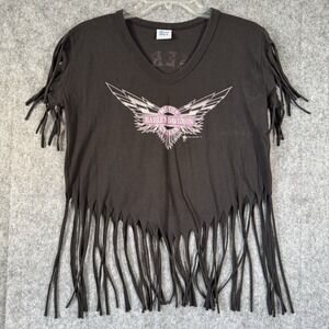 Vtg 80s Harley Davidson Tassle Fringe Crop Top Womens XL Emblem Hero Tease Shirt